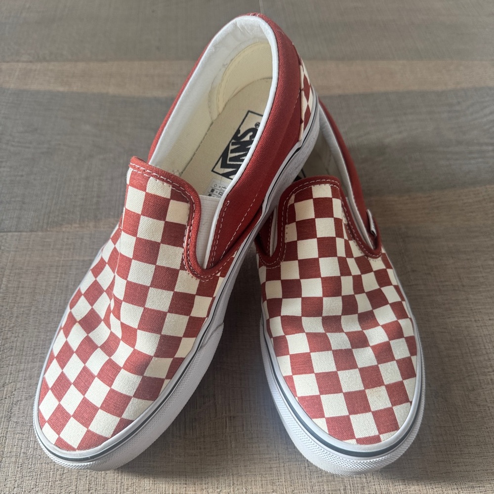 Vans Red and Cream Checkerboard SlipOns